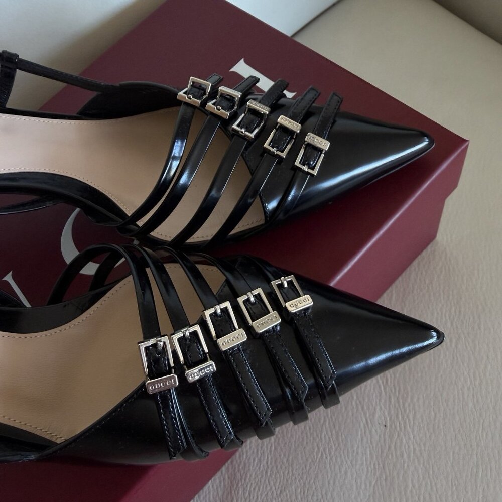 NEW Gucci Seraphine Leather Black Slingback Pumps size 38 Retail $1450 - Picture 6 of 12
